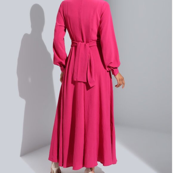 Fuchsia - Crew neck - Unlined - Modest Dress - long Sleeve - Maxi Sz 14 us - Picture 3 of 5